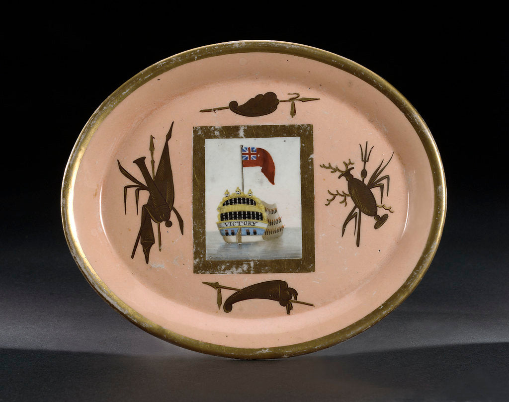 Detail of Small oval porcelain dish or teapot stand by Chamberlains & Co.