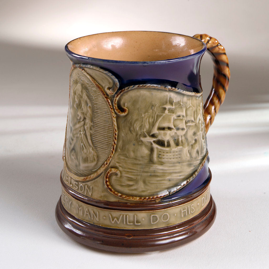Detail of Trafalgar centenary commemorative mug by Doulton & Co. Ltd.