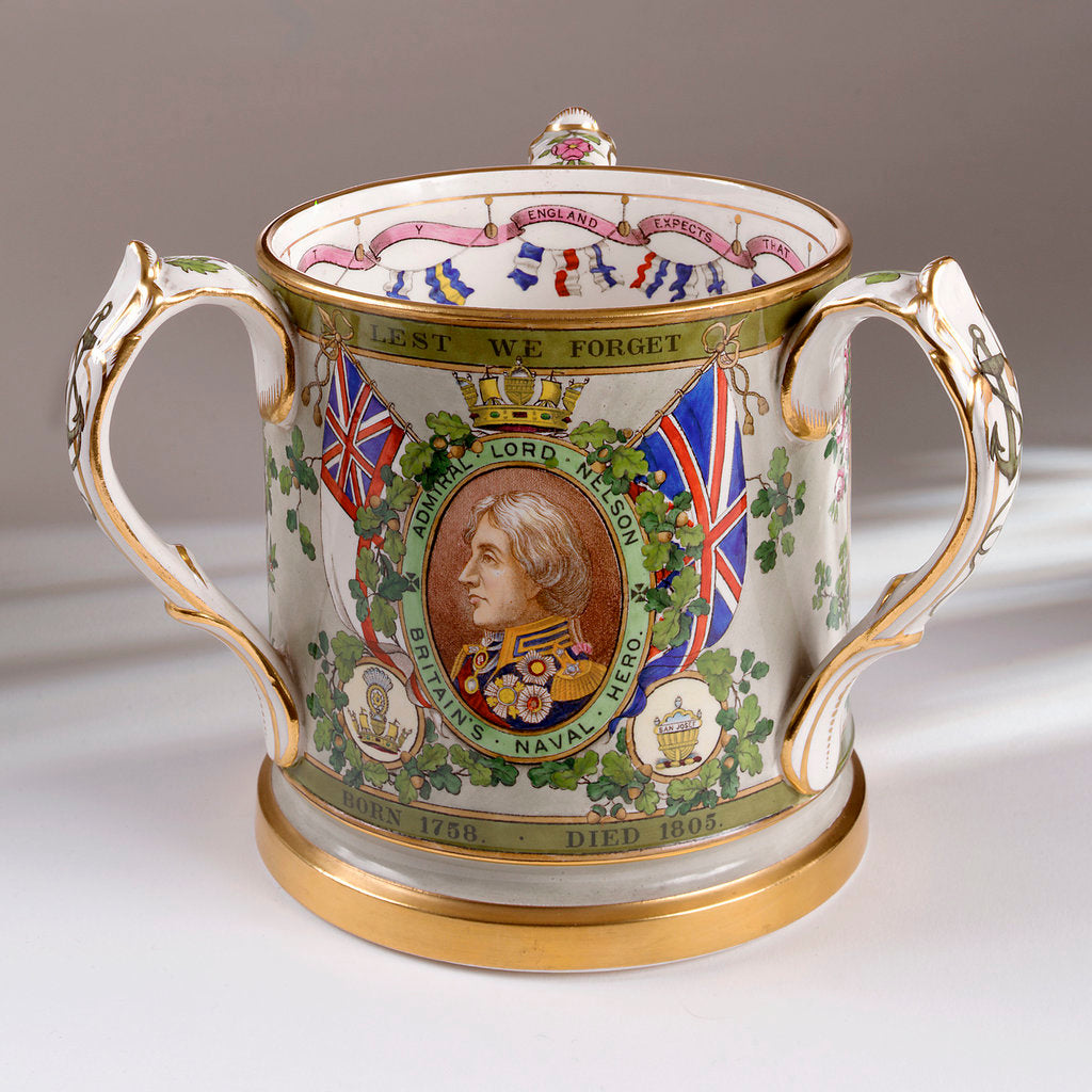 Detail of Loving cup commemorating the Trafalgar centenary by W.T. Copeland & Sons Ltd.