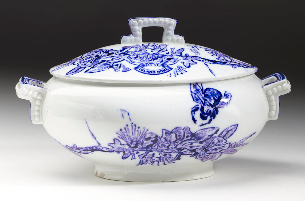Detail of White vegetable dish with lid by Cauldon Ltd.