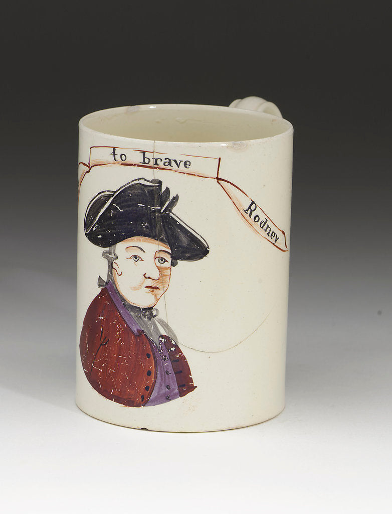 Detail of Mug with a portrait of Admiral Sir George Brydges Rodney (1719-1792) by unknown