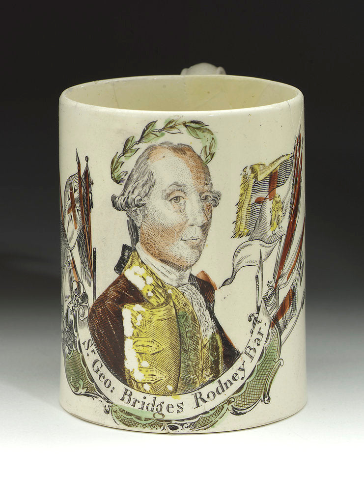 Detail of Mug with a portrait of Admiral Sir George Brydges Rodney (1719-1792) by unknown
