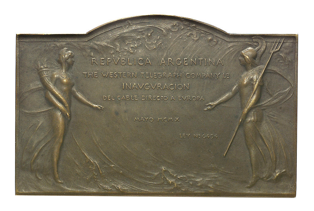 Detail of Medal commemorating the opening of the telegraph cable between Argentina and Europe - The Western Telegraph Company Ltd; obverse by Stern