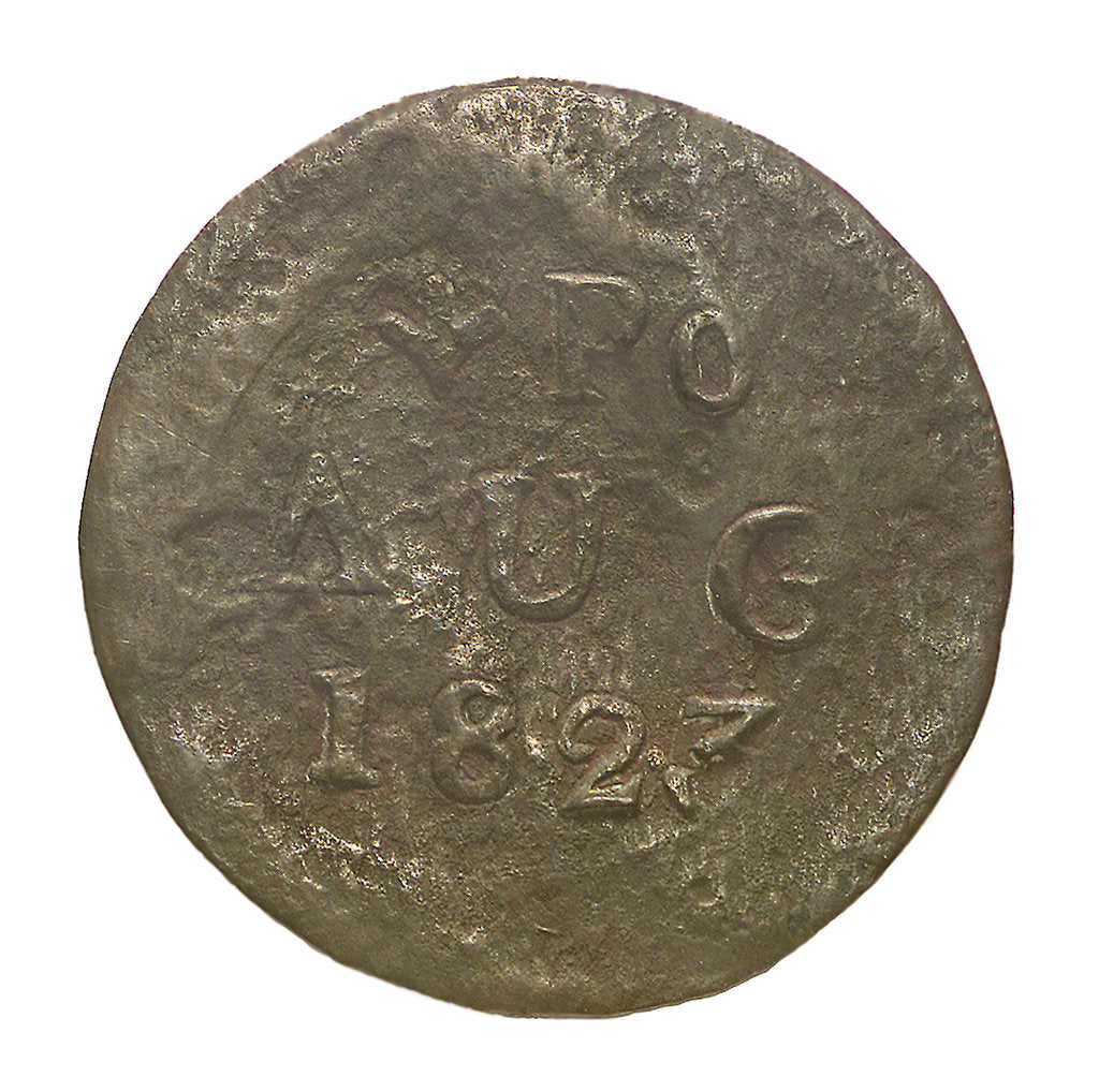 Detail of Token decorated with a broad arrow and inscription: 'PO AUG 1823'; obverse by unknown