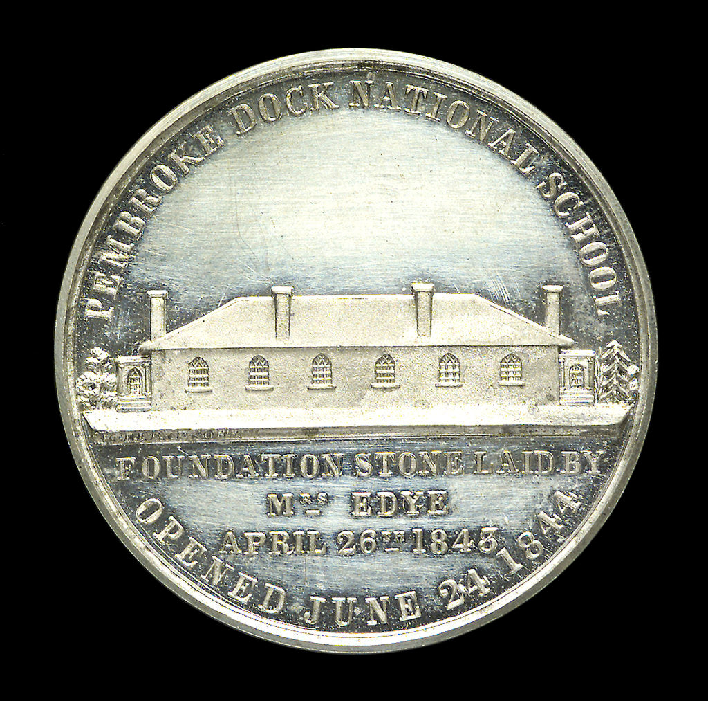 Detail of Medal commemorating the opening of the Pembroke Dock National School, 24 June 1844; obverse by unknown