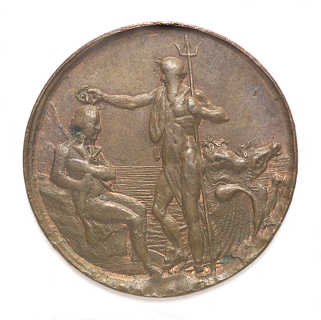 Detail of Portsmouth halfpenny token commemorating John Jervis, Earl St Vincent (1735-1823) and the battle of Cape St Vincent, 1797; reverse by T. Wyon