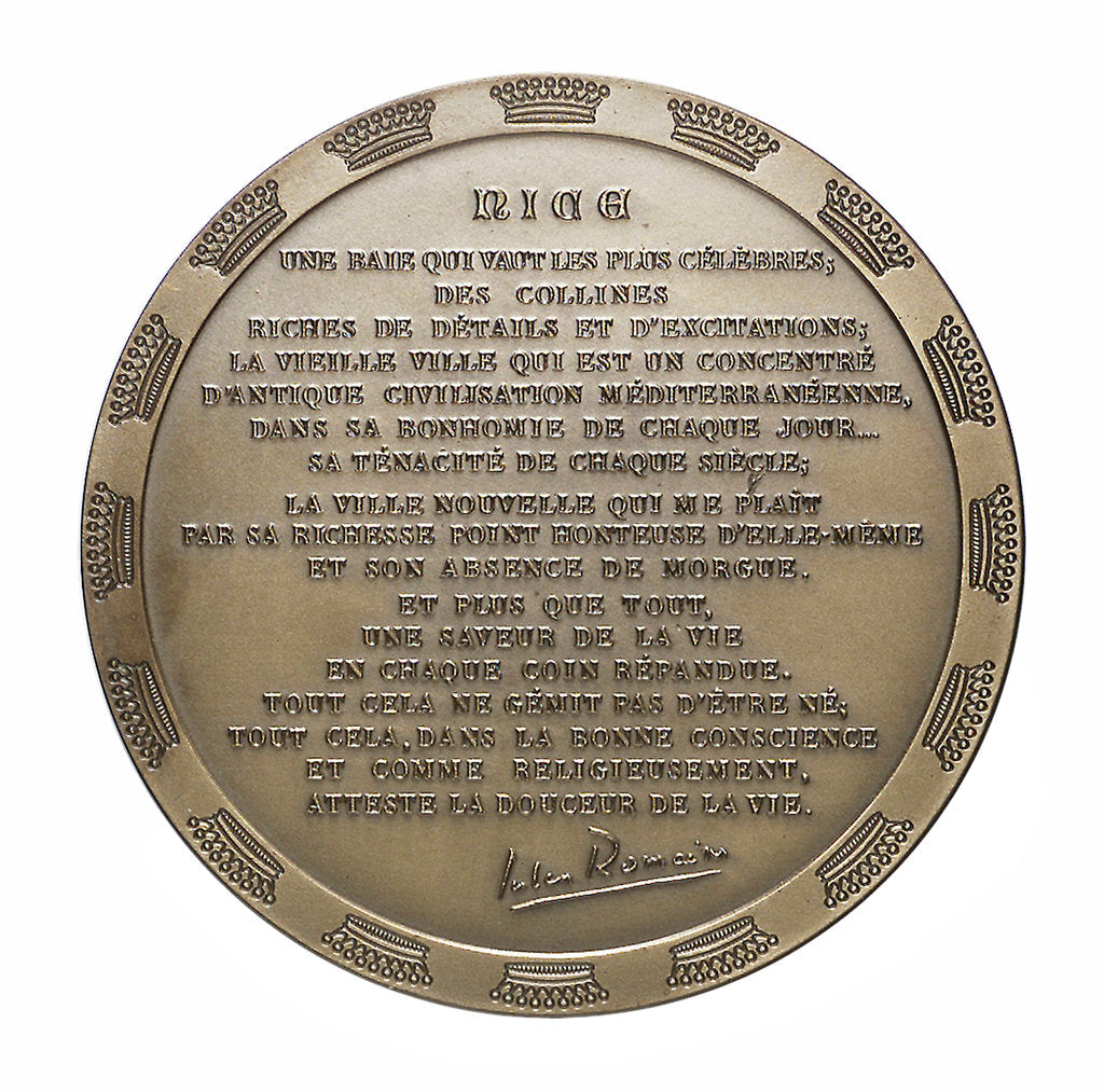 Detail of City of Nice Medal of Honour; reverse by Jules Romains