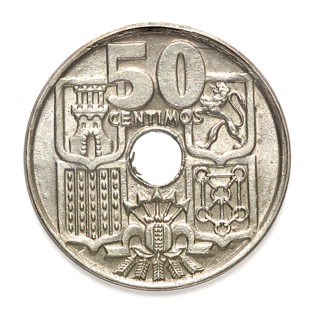 Detail of 50 centimos coin; reverse by unknown