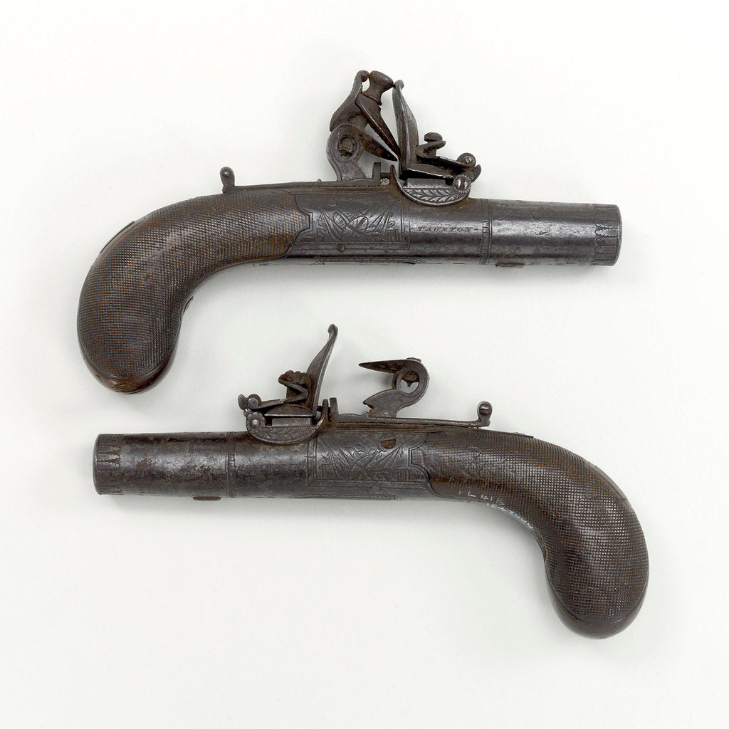 Detail of Flintlock pistols by T. Goldworthy