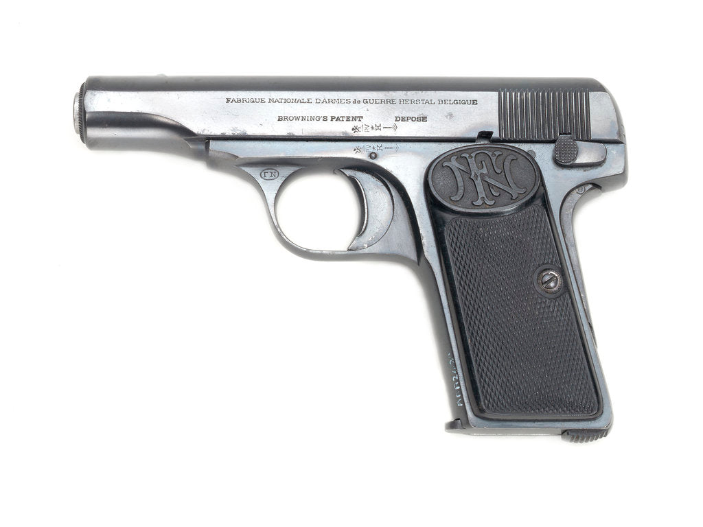Detail of Automatic pistol owned by Admiral of the Fleet, the Viscount Jellicoe 1859-1935 by Fabrique Nationale d'Armes de Guerre SA