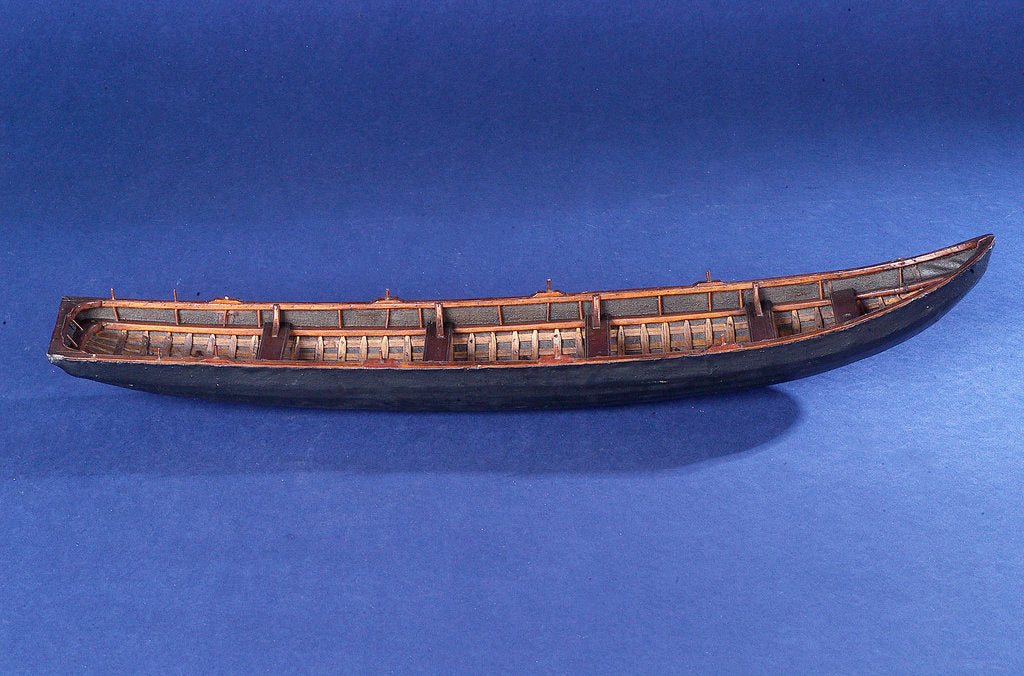 Detail of Four man rowing curragh, starboard broadside by unknown