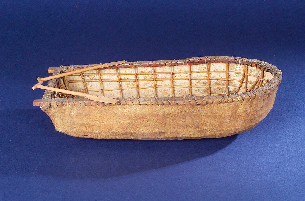 Detail of Donegal paddling curragh, starboard broadside by unknown