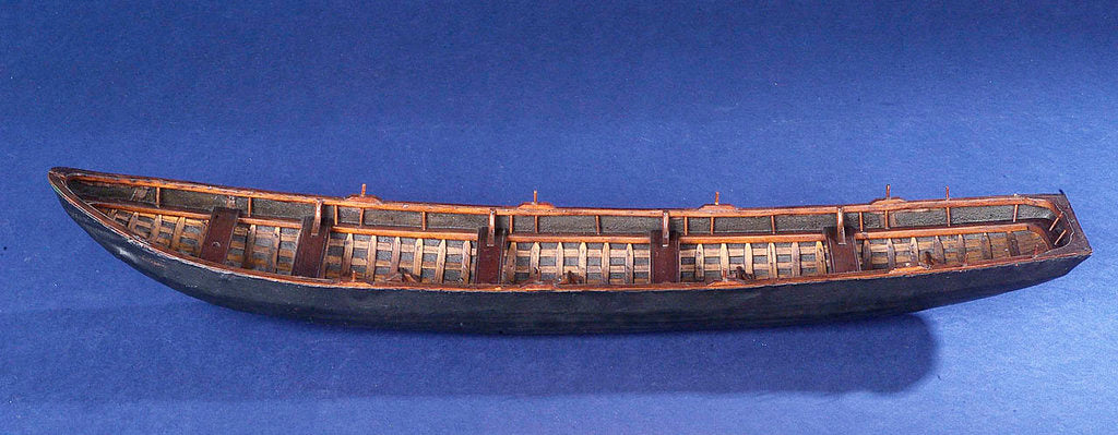 Detail of Four man rowing curragh, port broadside by unknown
