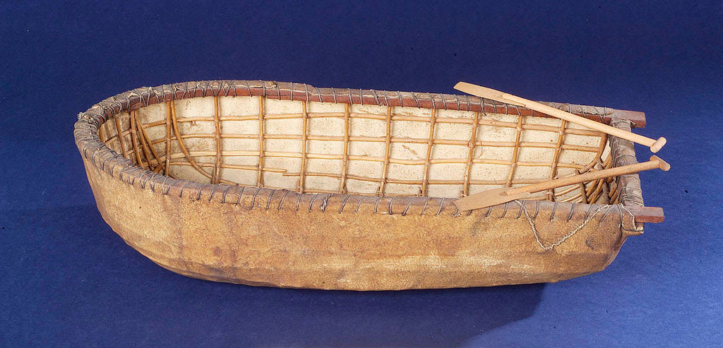 Detail of Donegal paddling curragh, port broadside by unknown