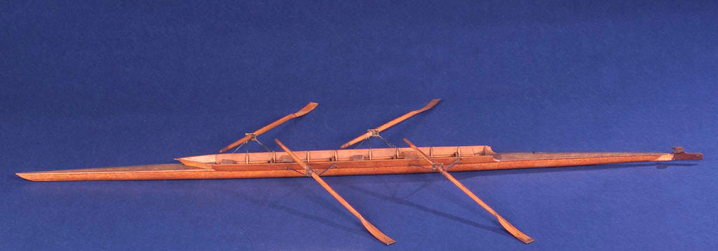Detail of Full hull model, racing skiff, port broadside by unknown