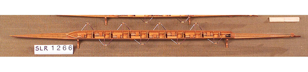 Detail of Full hull model, 8 oared racing vessel, port broadside by unknown