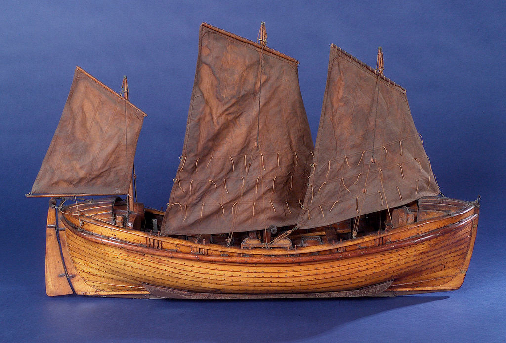 Detail of Full hull model, sailing lifeboat, starboard broadside by unknown