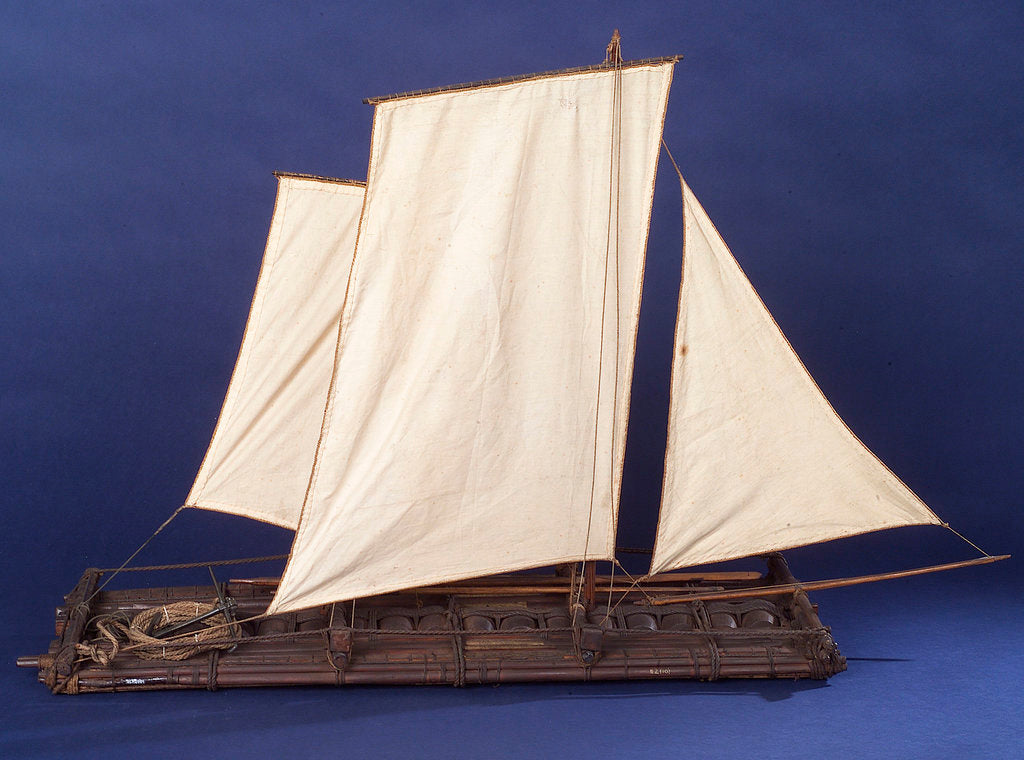 Detail of Full hull model, sailing liferaft, starboard broadside by unknown
