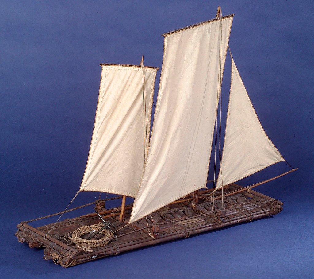 Detail of Full hull model, sailing liferaft, starboard stern quarter by unknown