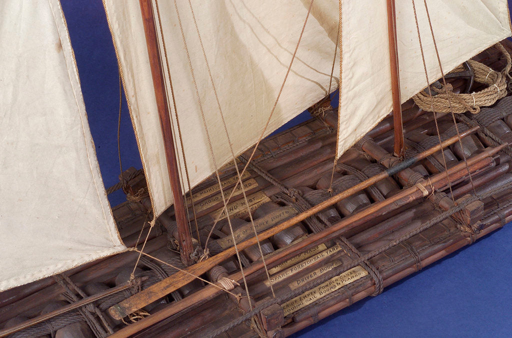 Detail of Full hull model, sailing liferaft, port by unknown