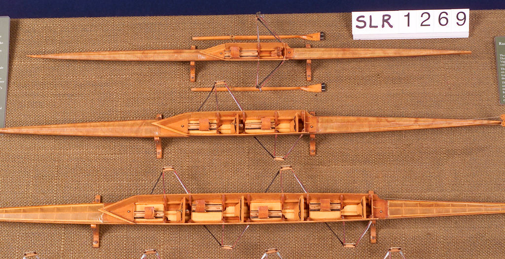 Detail of Full hull model, 2 oared single skull, port broadside by unknown