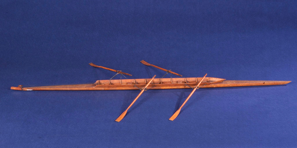 Detail of Full hull model, racing skiff, starboard broadside by unknown