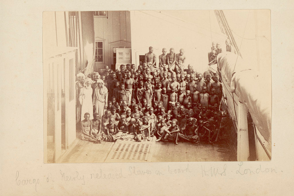 Detail of Cargo of newly released slaves on board HMS 'London' by unknown