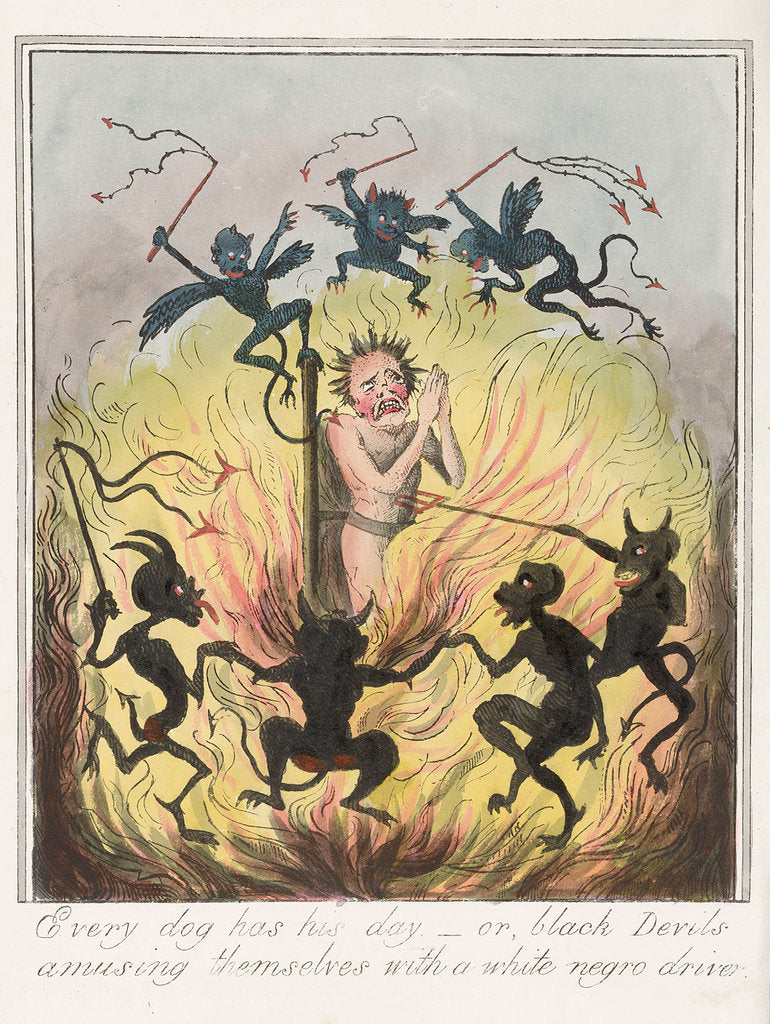 Detail of Every Dog Has His Day - or Black Devils Amusing Themselves With a White Negro Driver by George Cruikshank