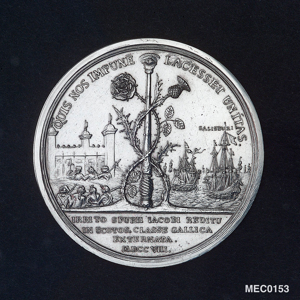 Detail of Medal commemorating the attempted invasion of Scotland, 1708 by M. Smeltzing