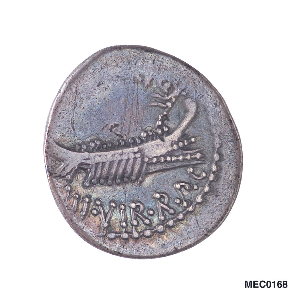 Detail of Denarius depicting galley and wreath by unknown