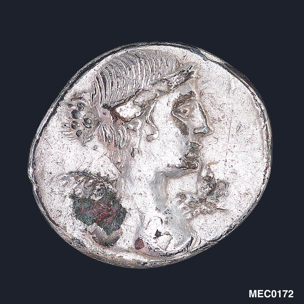 Detail of A denarius commemorating the Battle of Actium BC31 by unknown