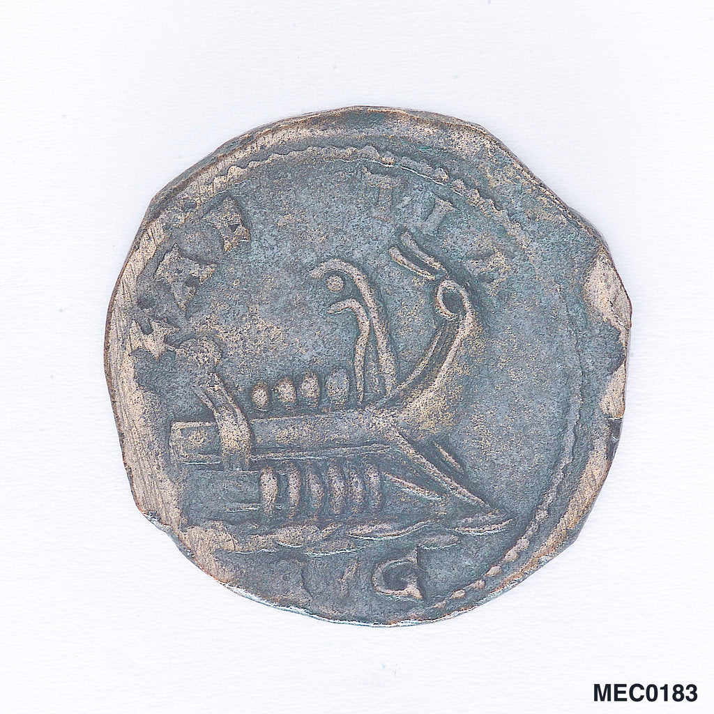 Detail of Sestertius depicting Emperor Postumus and a Roman galley by unknown