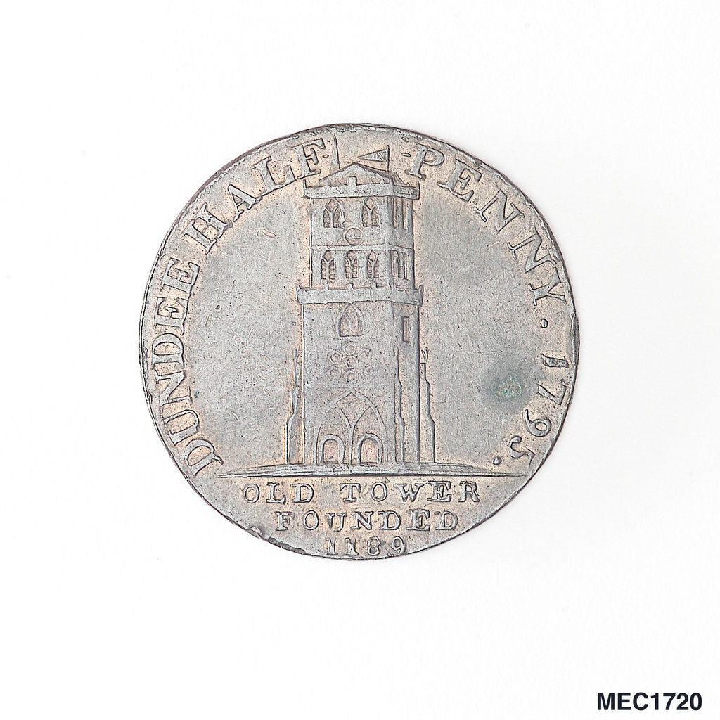 Detail of Dundee halfpenny token by J. Wright