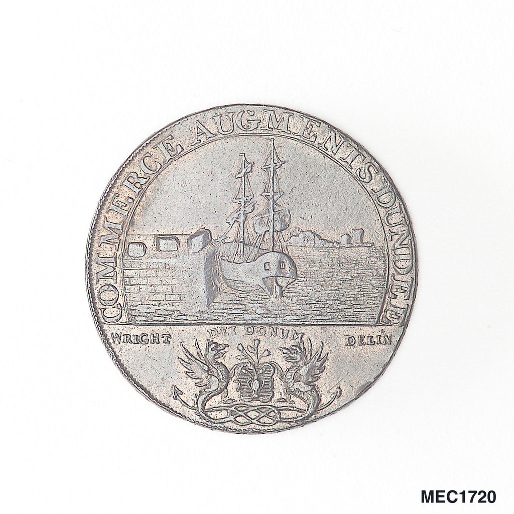 Detail of Dundee halfpenny token by J. Wright