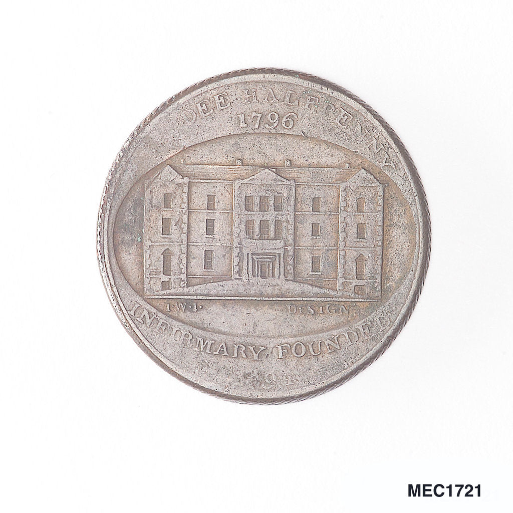 Detail of Dundee halfpenny token by I.W.I.