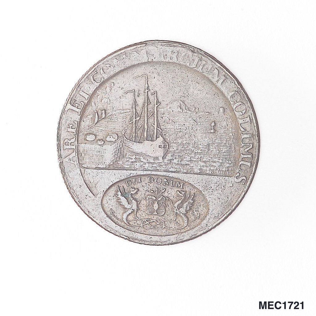 Detail of Dundee halfpenny token by I.W.I.