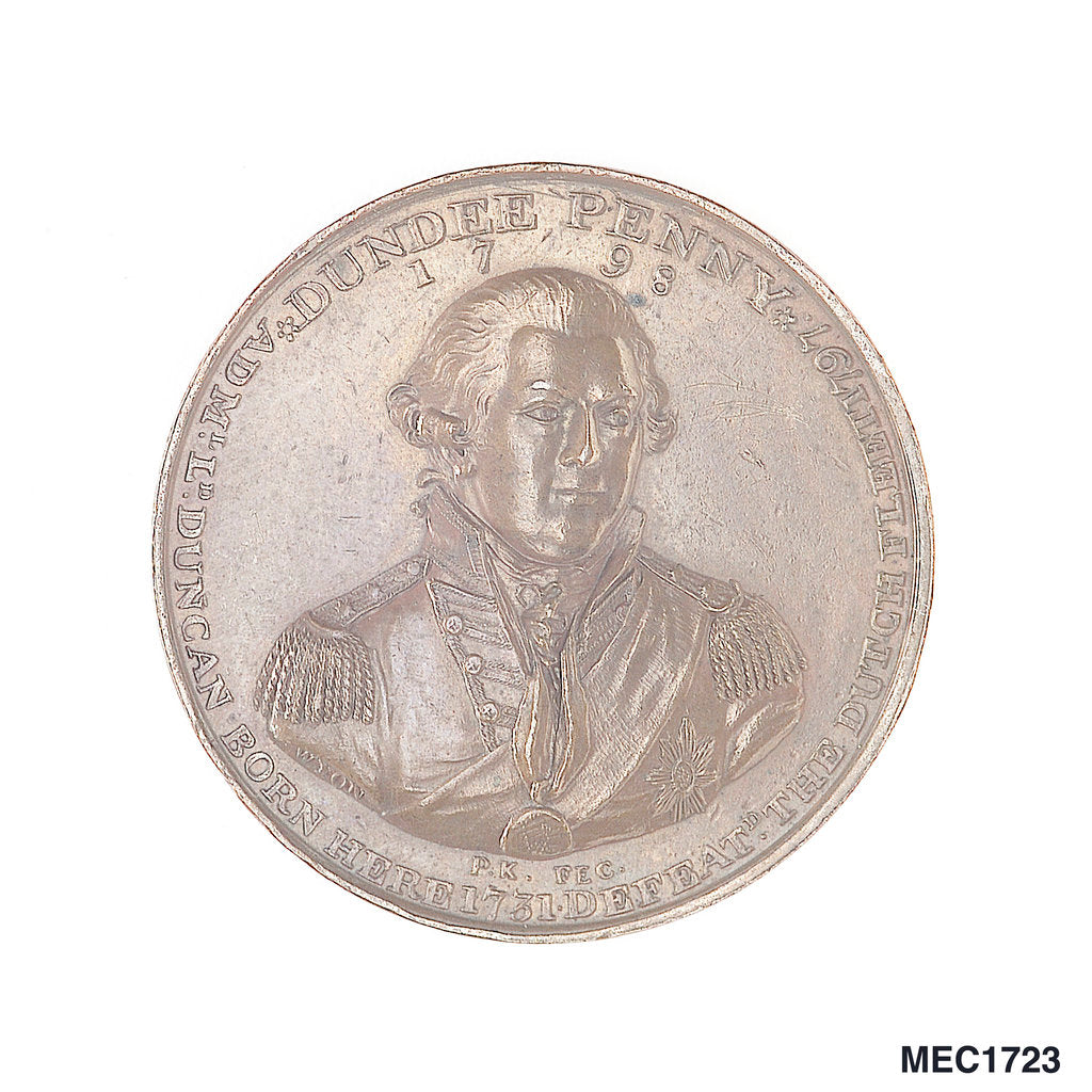 Detail of Dundee penny token commemorating  Admiral of the Fleet Adam Duncan (1731-1804)  and the battle of Camperdown, 1797 by T. Wyon
