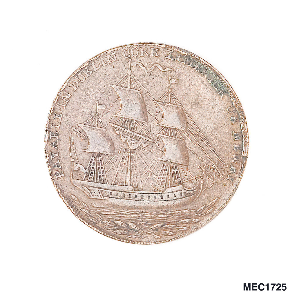 Detail of Irish halfpenny token by unknown