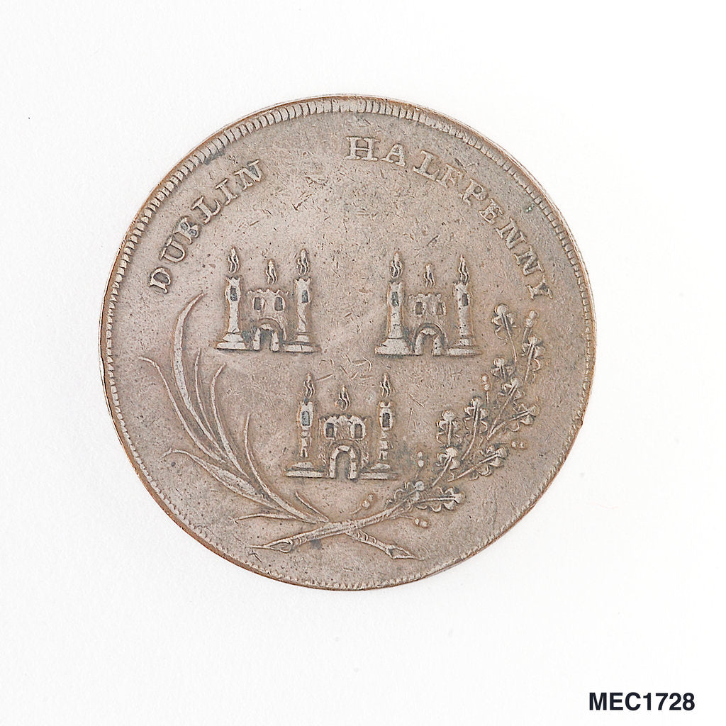 Detail of Dublin halfpenny token by unknown