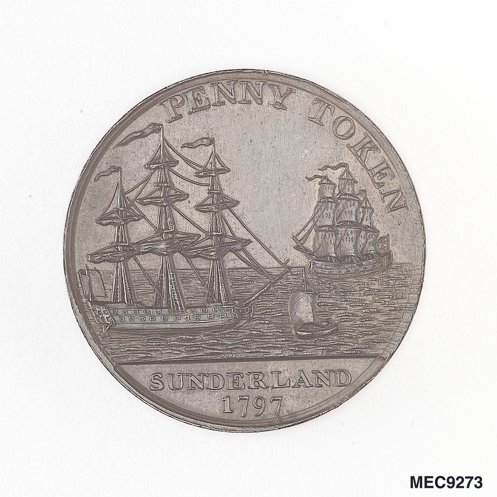 Detail of Sunderland penny token by T. Wyon