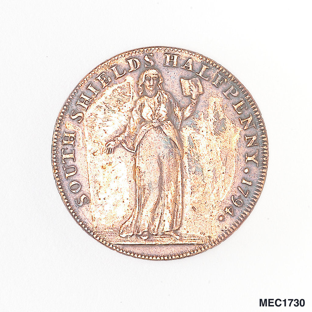 Detail of South Shields halfpenny token by T. Wyon