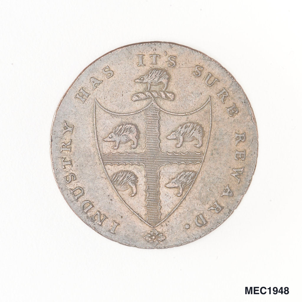 Detail of Birmingham halfpenny token by T. Wyon