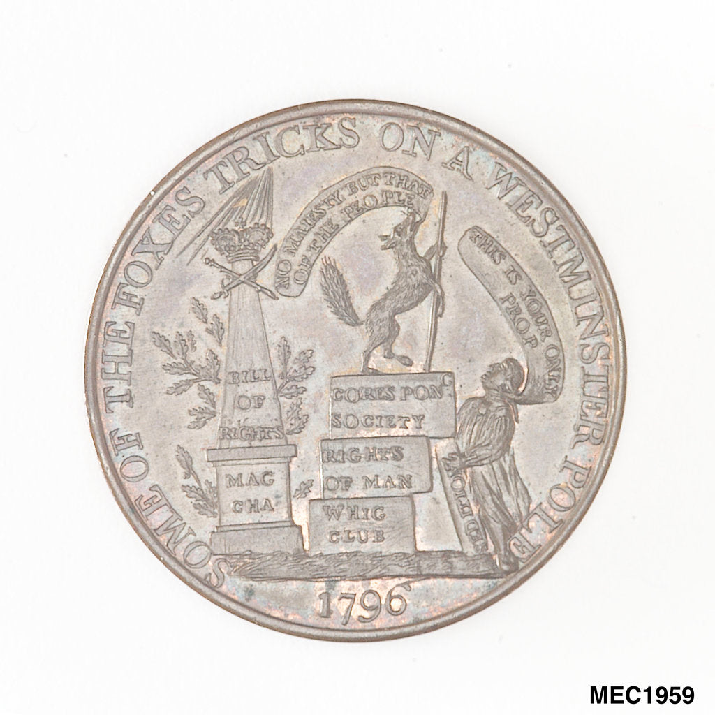 Detail of Election token commemorating Vice-Admiral Sir Alan Gardner MP by unknown