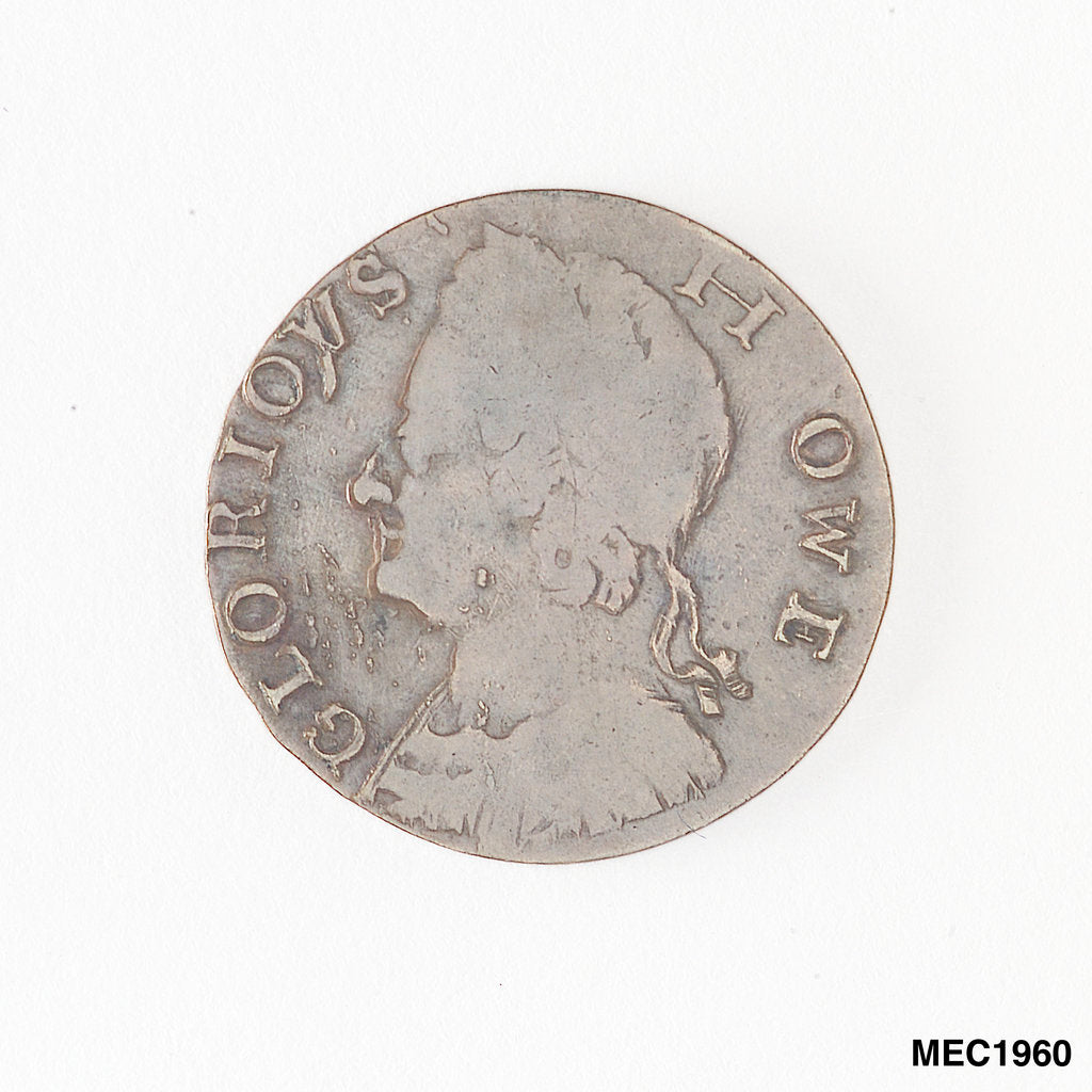 Detail of Farthing token commemorating Admiral of the Fleet Richard Howe (1726-1799) by unknown