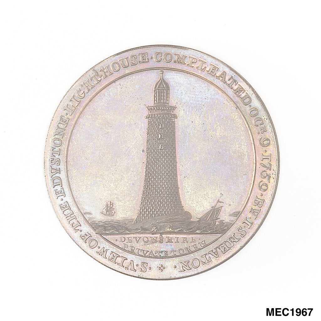 Detail of Two pence token commemorating the Eddystone lighthouse by W. Upcott