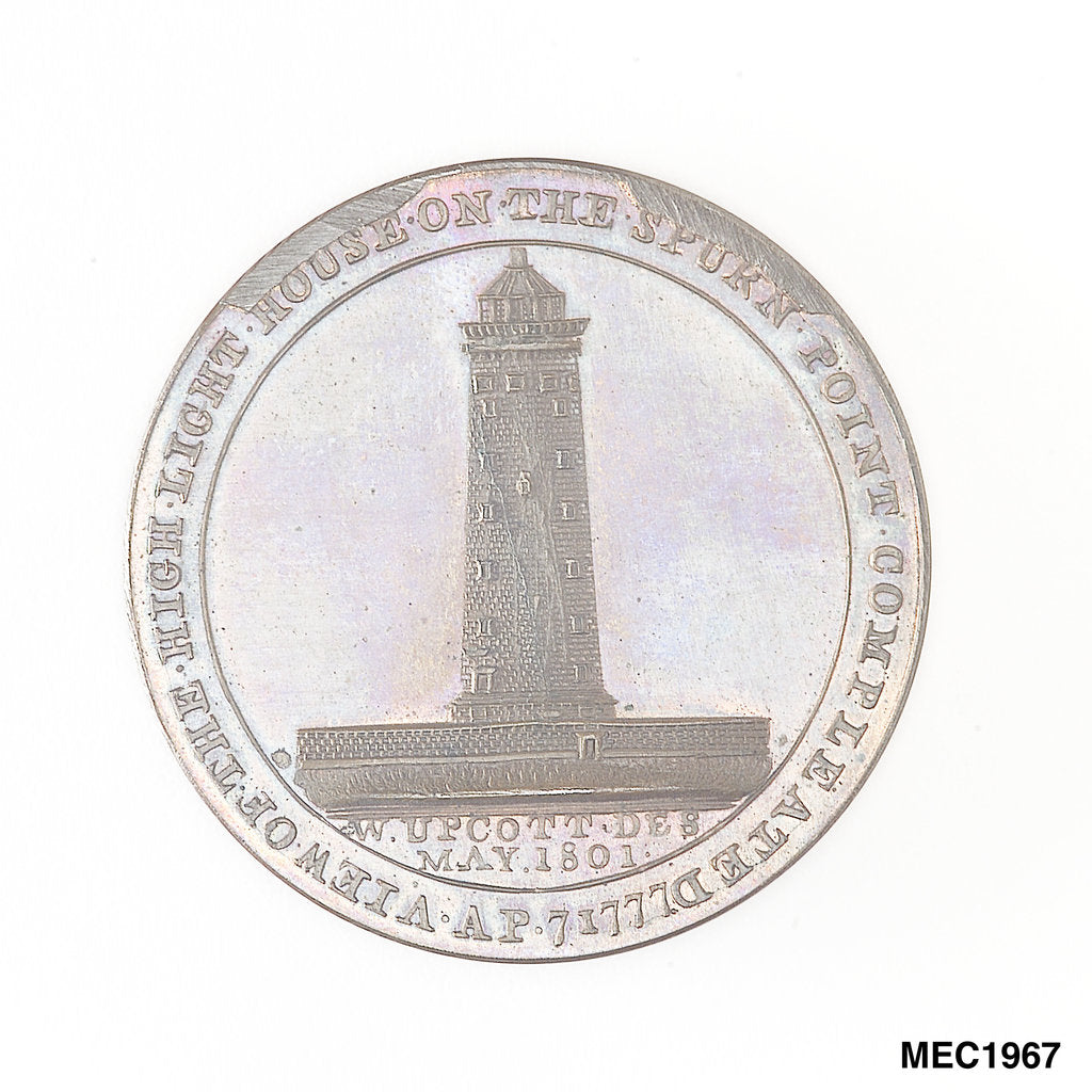 Detail of Two pence token commemorating the Eddystone lighthouse by W. Upcott