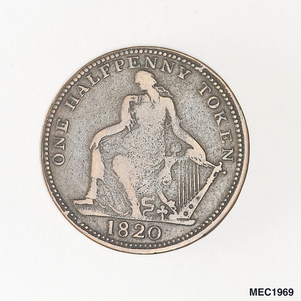Detail of Dublin halfpenny token by unknown