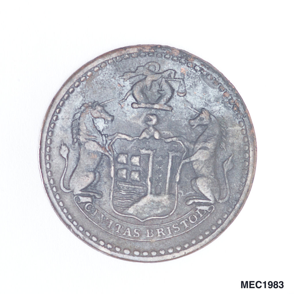 Detail of Bristol penny token by T. Halliday