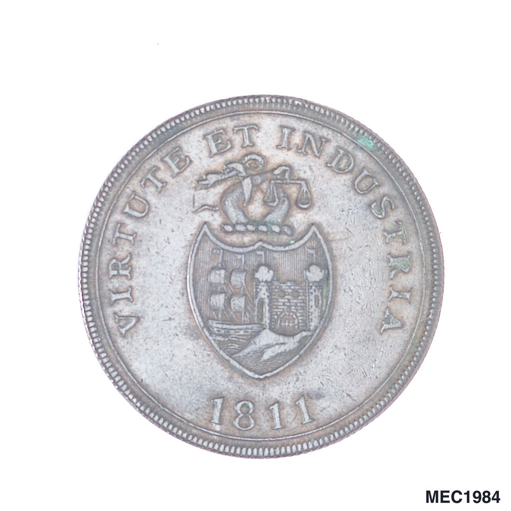 Detail of Bristol penny token by T. Halliday