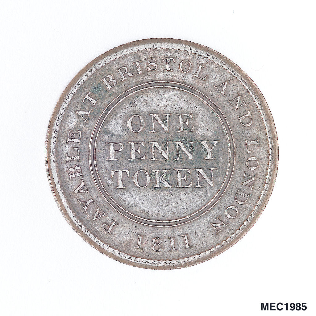 Detail of Bristol penny token by T. Halliday
